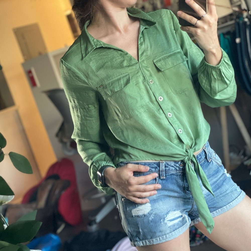 Guess maeve Green Button-Up women’s crop Shirt with tie